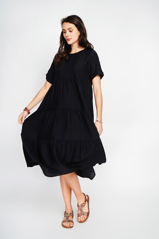 Vestido midi de lino - Negro