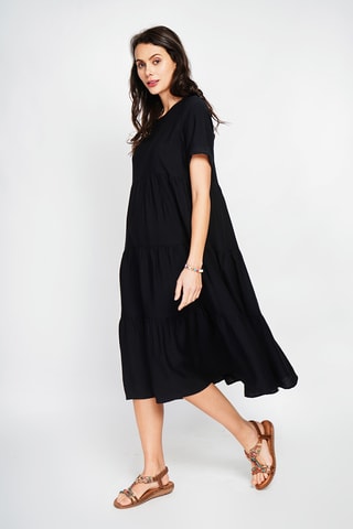 Vestido midi de lino - Negro