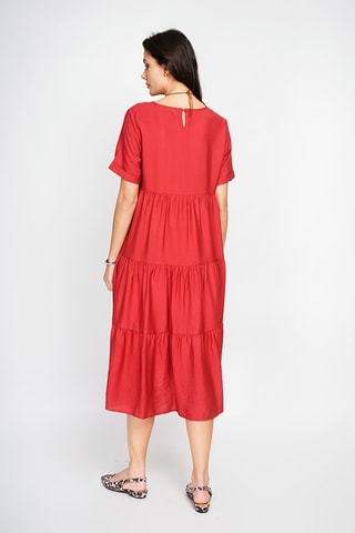 Vestido midi de lino - Rojo