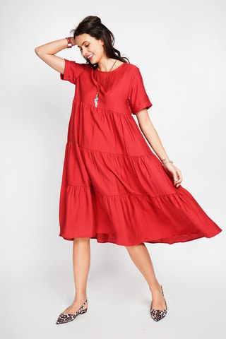 Vestido midi de lino - Rojo