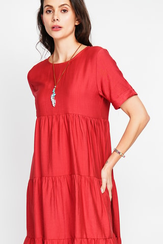 Vestido midi de lino - Rojo