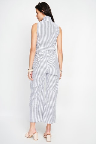 Mono de lino sin mangas - Blanco y gris