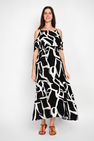 Vestido largo de lino - Negro y blanco