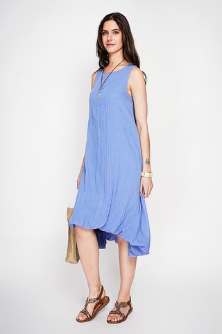 Vestido globo de lino - Azul