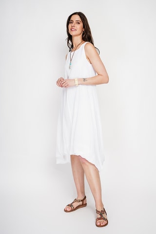 Vestido globo de lino - Blanco
