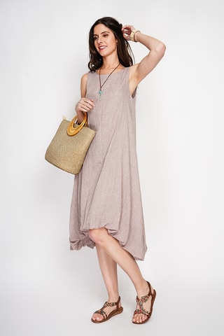 Vestido globo de lino - Beige