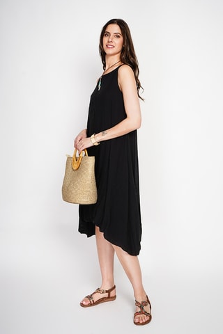 Vestido globo de lino - Negro