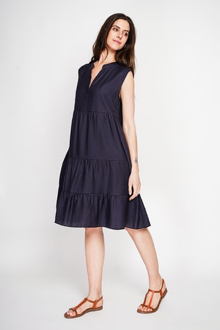 Vestido midi de lino - Azul marino