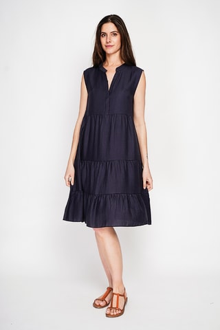 Vestido midi de lino - Azul marino