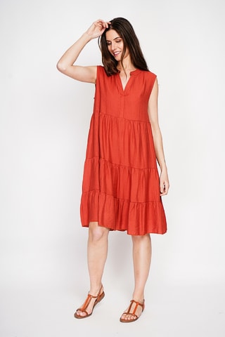 Vestido midi de lino - Rojo