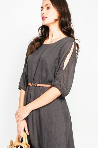 Vestido midi en lino - Negro