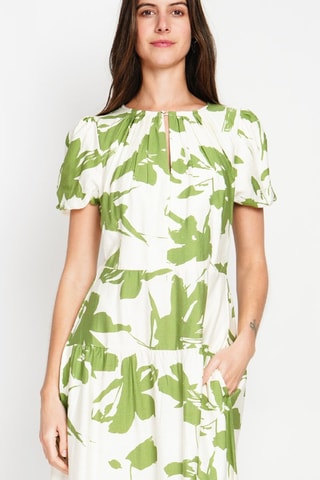 Vestido largo de lino - Blanco y verde