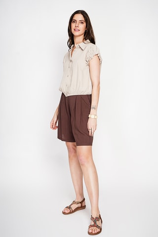 Linnen Blouse – indigoblauw - Beige