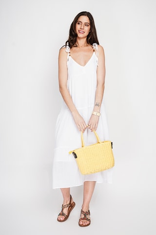 Vestido evasé de lino - Blanco