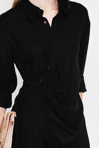 Vestido camisero de lino - Negro