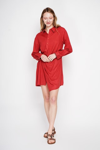 Vestido camisero de lino - Rojo