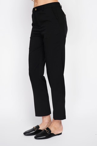 Pantalón recto 7/8 de lino de tiro alto - Negro