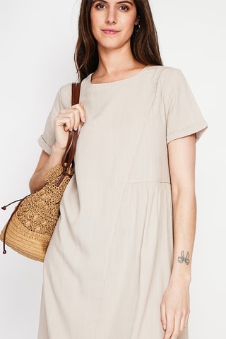 Vestido trapecio de lino - Beige
