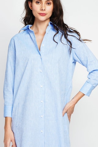 Vestido camisero de lino - Azul