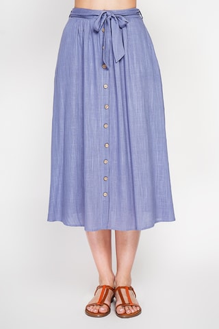 Falda midi de lino - Azul