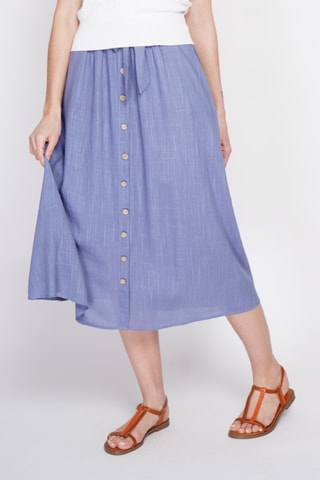 Falda midi de lino - Azul