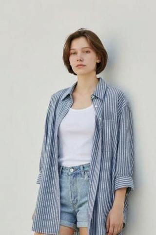 Camisa oversize de lino - Azul