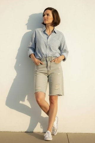 Camisa oversize de lino - Celeste