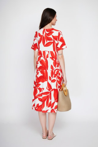 Vestido midi de lino - Rojo