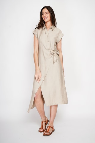 Vestido cruzado de lino - Beige