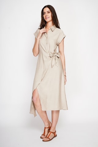 Vestido cruzado de lino - Beige