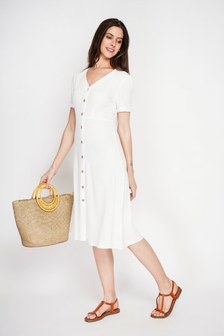 Vestido camisero de lino - Blanco