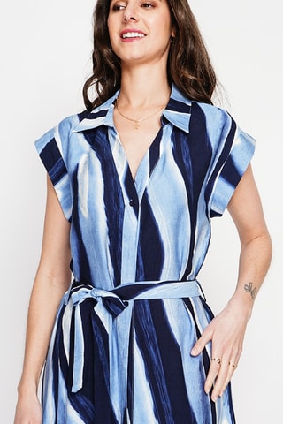 Vestido camisero de lino - Azul