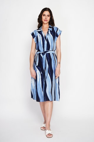 Vestido camisero de lino - Azul