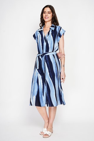 Vestido camisero de lino - Azul