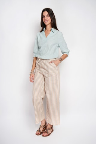 Blusa de lino - Blanco y verde