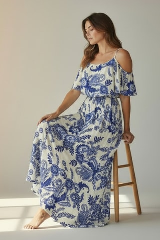 Vestido largo de lino - Azul