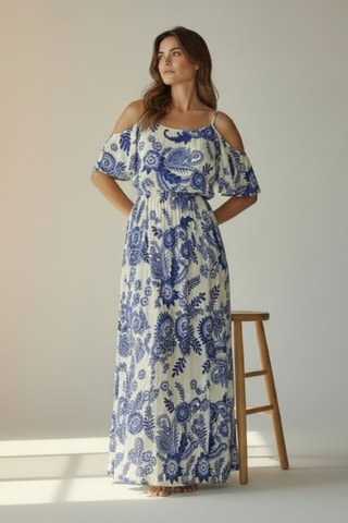 Vestido largo de lino - Azul