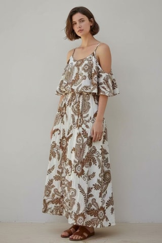 Vestido largo de lino - Camel