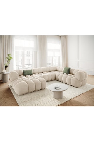 Canapé d'angle panoramique droit Maurice - Beige - 5 places - Toucher velours