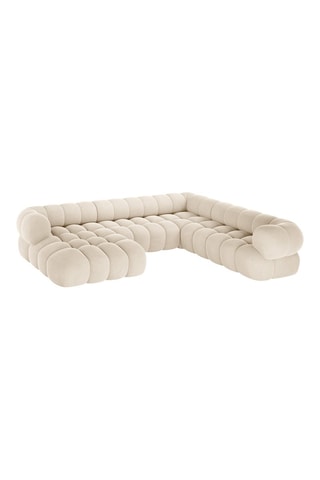 Canapé d'angle panoramique droit Maurice - Beige - 5 places - Toucher velours