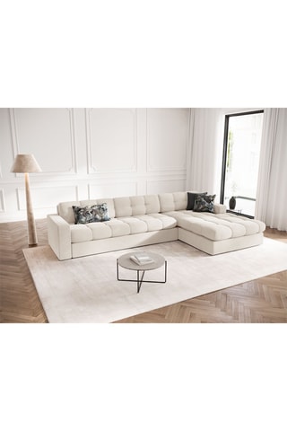 Canapé d'angle droit Yohan - Beige - 4 places - Toucher velours