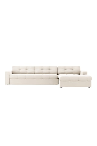 Canapé d'angle droit Yohan - Beige - 4 places - Toucher velours