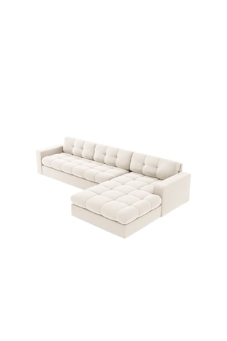Canapé d'angle droit Yohan - Beige - 4 places - Toucher velours