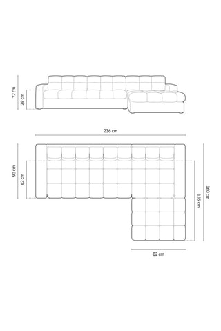 Canapé d'angle droit Yohan - Beige - 4 places - Toucher velours