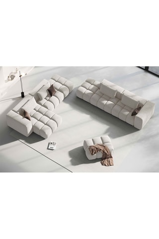 Pouf Lorella - Beige - Revêtement en tissu structurel - Structure en pin massif