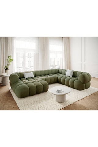 Canapé d'angle droit panoramique Maurice - Vert olive - 5 places - En tissu chenille