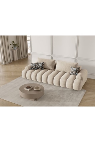 Canapé convertible Simona - Beige - 4 places - Toucher velours