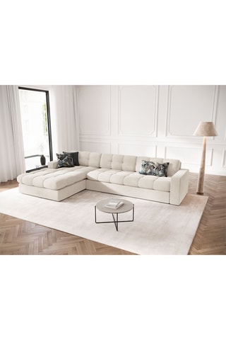 Canapé d'angle gauche Yohan - Beige - 4 places - Toucher velours