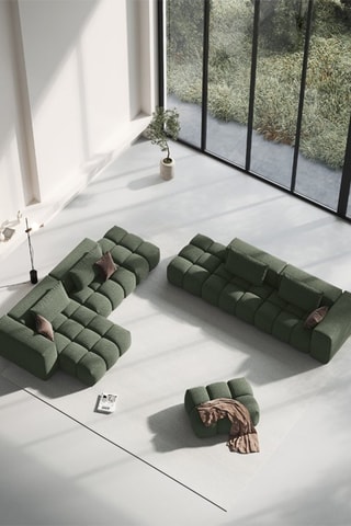Canapé d'angle gauche Lorella - Vert olive - 4 places - Revêtement en tissu