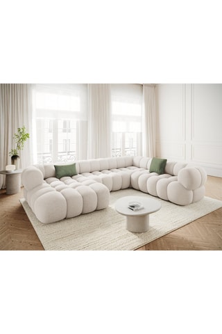 Canapé d'angle droit panoramique Maurice - Beige - 5 places - En tissu chenille